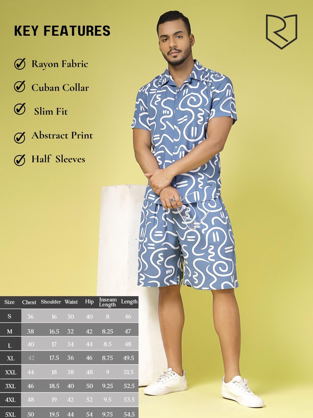 Rigo Printed Co-Ord Set For Men | Casual Shirt & Shorts Night Suit | Lounge-Wear Nightdress Shorts Set | Night Wear, Beach, Vaca