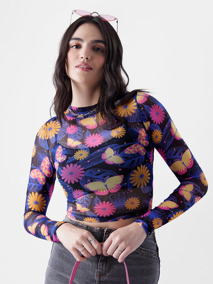 The Souled Store TSS Originals: Floral Night Women Cropped Tops Womens Crop Tops for Summer Trendy Casual Sleeveless Cropped Ta