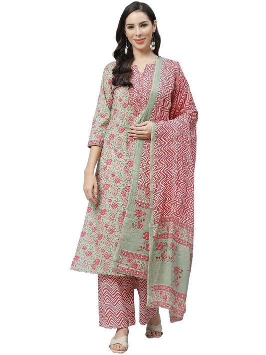 Nermosa Women Printed Kurta And Pant Set With Dupatta | Kurta Set With Dupatta | (In, Alpha, Xl, Peach)