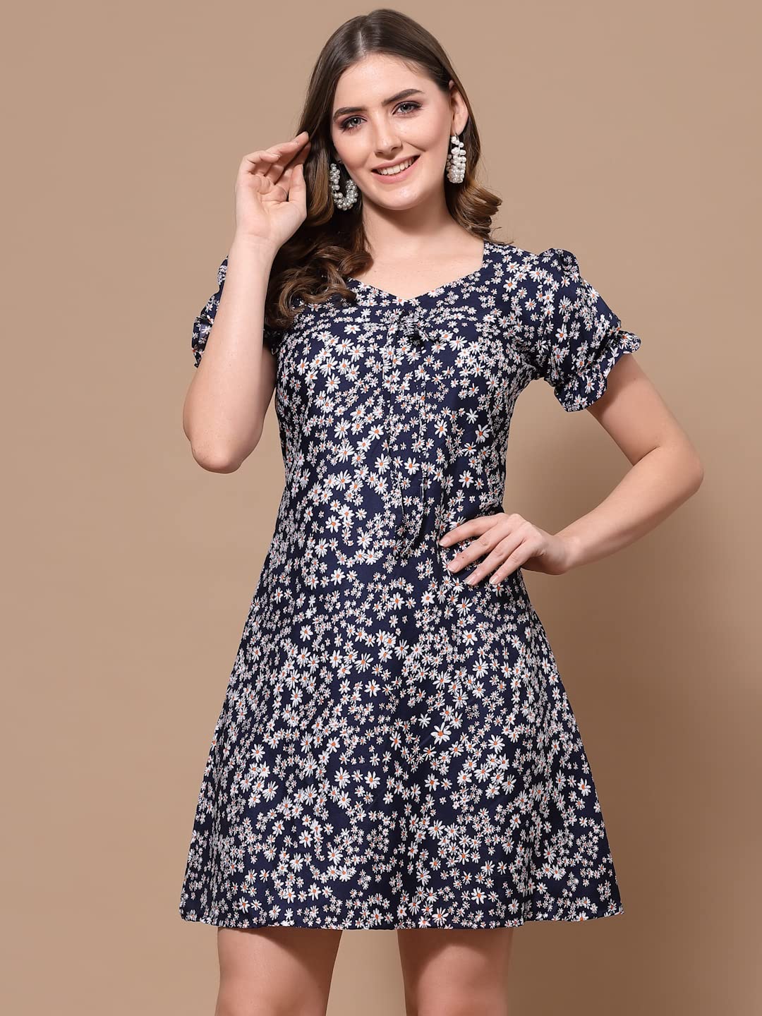 Oomph! Dress For Women Stylish| Summer Vacation Style |Floral Print Puff Sleeve Dress | Lightweight Flared Maxi For Casual & Hol