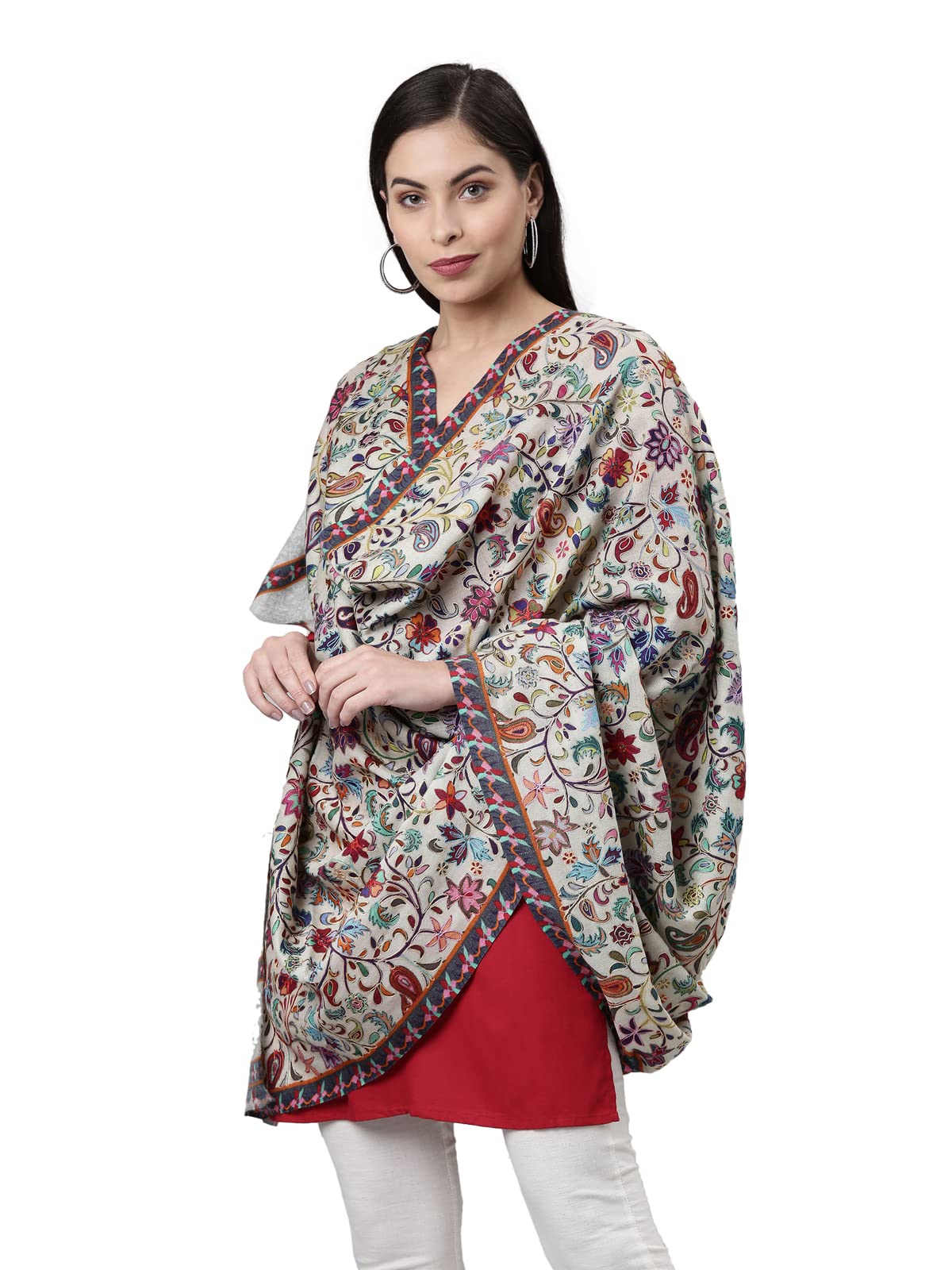 Pashmoda Women Khwabida Pure Wool Kalamkari Shawl (Size: 101 X 203 Cms)