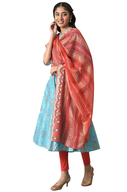 Aurelia Women's Floral Print Silk Kurta Set with Leggings & Dupatta