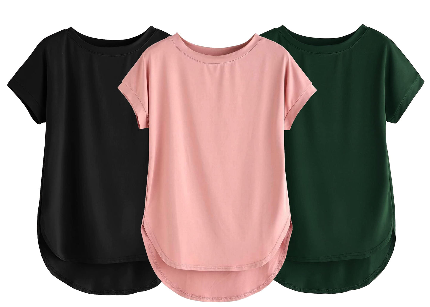 Fabricorn Combo Of Three Plain Bottle Green, Black And Dusty Rose Round Neck Up And Down Cotton Tshirt For Women (Bottle Green,