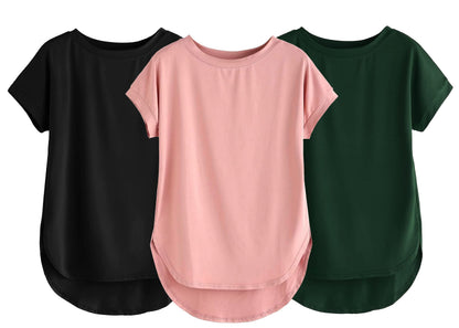 Fabricorn Combo Of Three Plain Bottle Green, Black And Dusty Rose Round Neck Up And Down Cotton Tshirt For Women (Bottle Green,