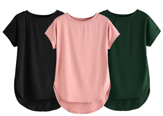 Fabricorn Combo Of Three Plain Bottle Green, Black And Dusty Rose Round Neck Up And Down Cotton Tshirt For Women (Bottle Green,