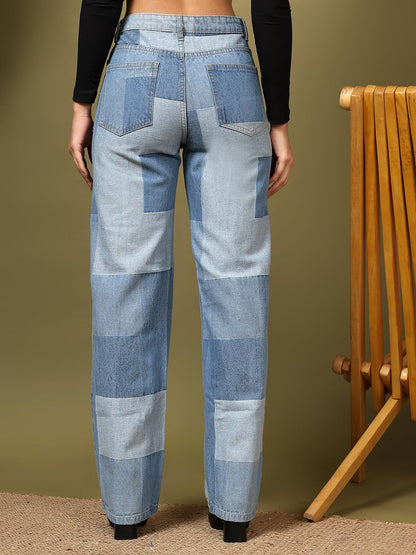 Kotty WomenS Checkered Pure Cotton Wide Leg Jeans(Blue,32)