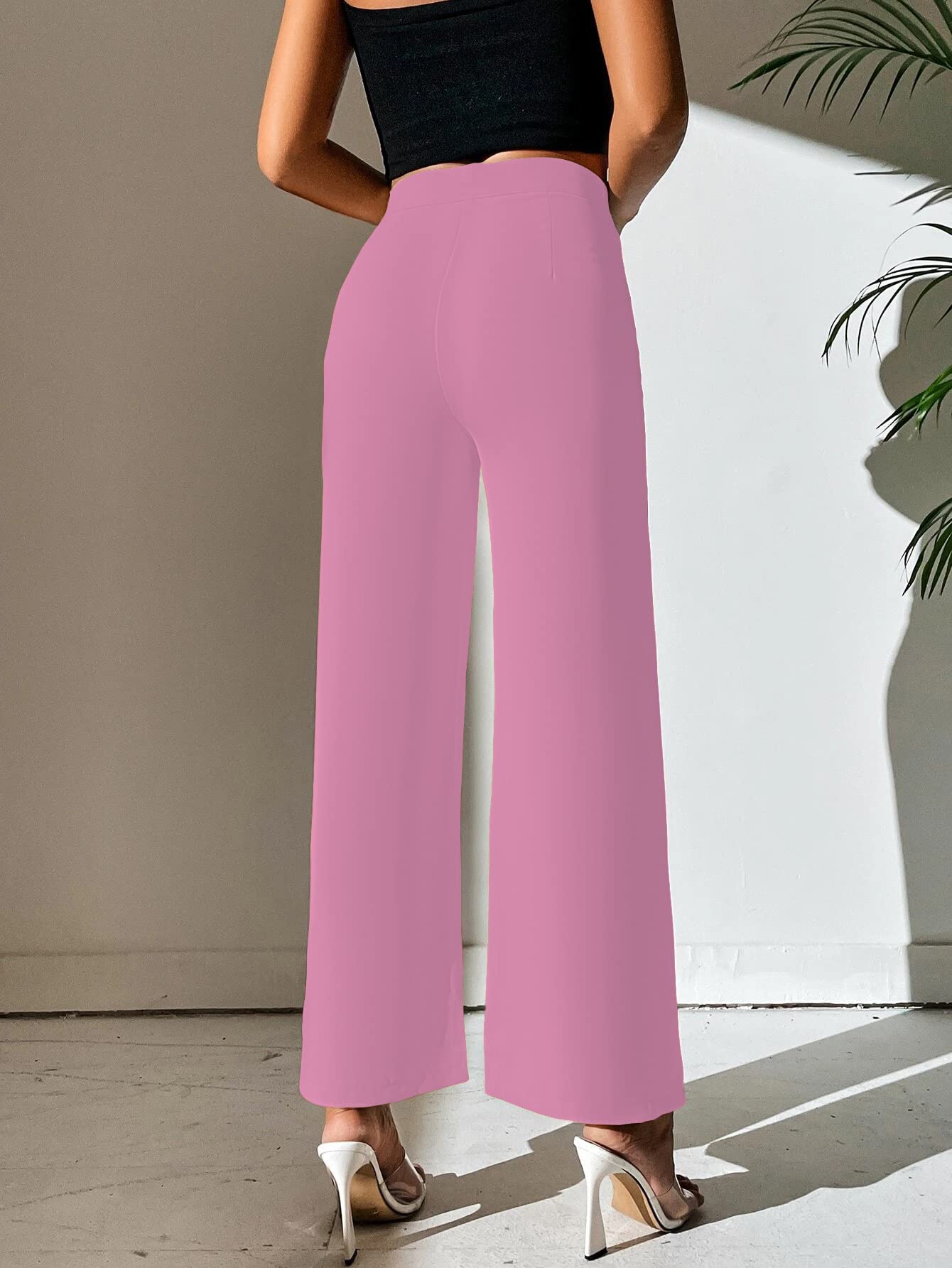 Shasmi Baby Pink Womens Dress Pants Stretchy Work Slacks Business Casual Office Bootcut Leg Elastic Waist Regular Fit Plazzo Tr