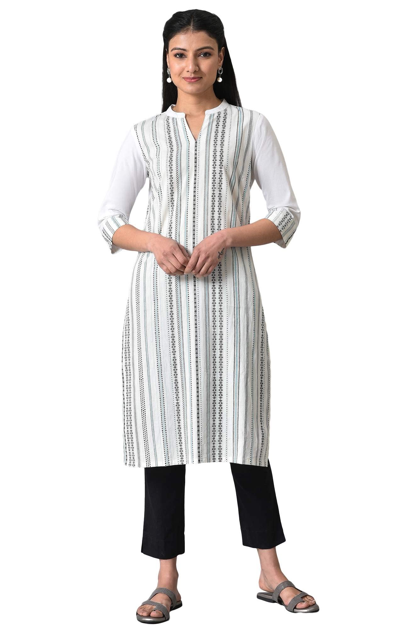White Geometric Printed Summer Kurta