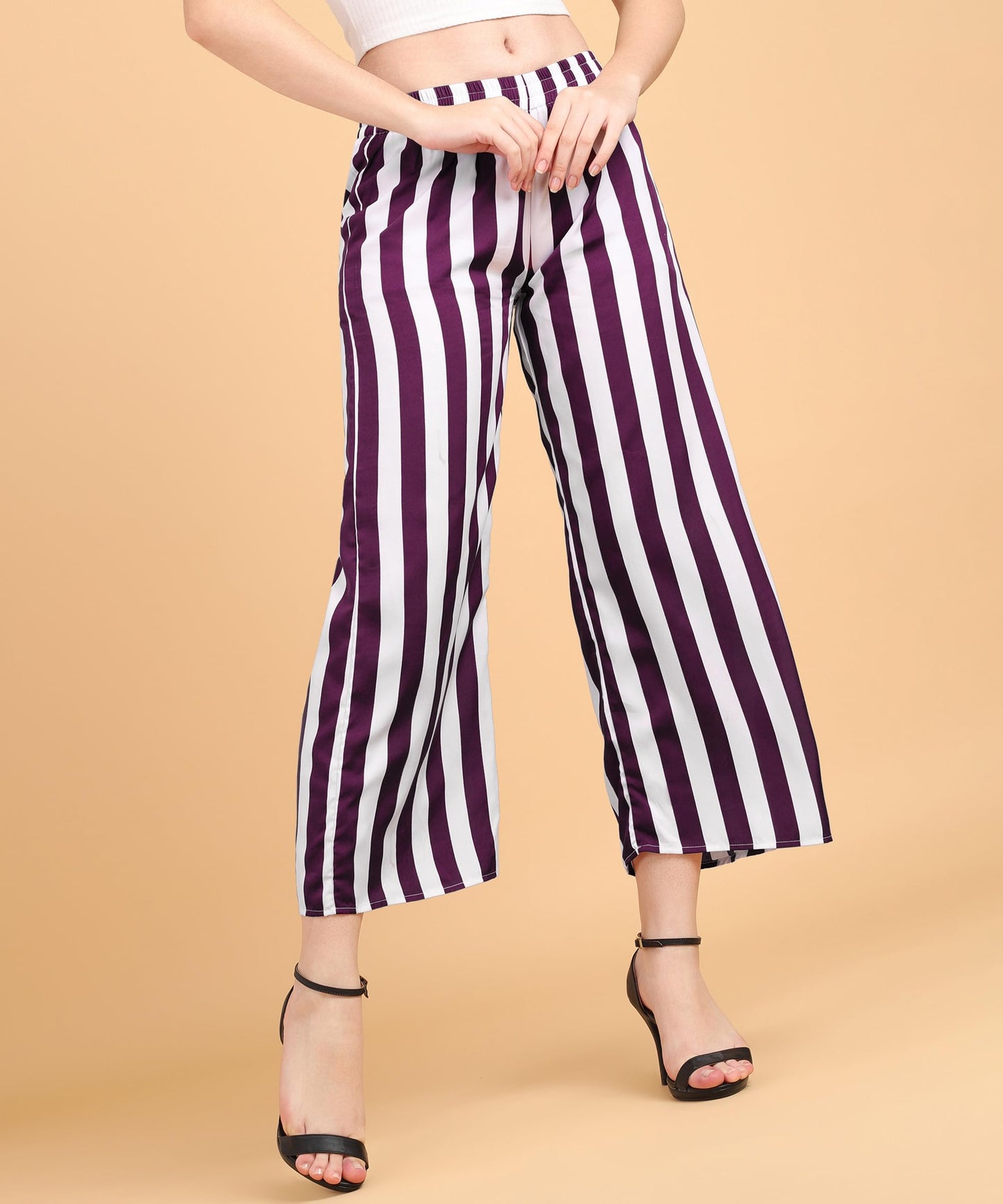 POPWINGS Casual Relaxed Fit Stripe Printed Trouser for Women for Summer | Casual Trouser for Women