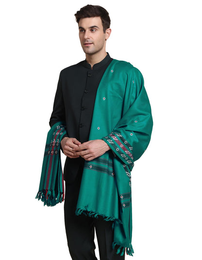 Weavers Villa Mens Acro Wool Blended Shawl - Handloom Border Pattern - Stoles for Men - Gents Shawls - Soft & Warm Wrap - Ideal