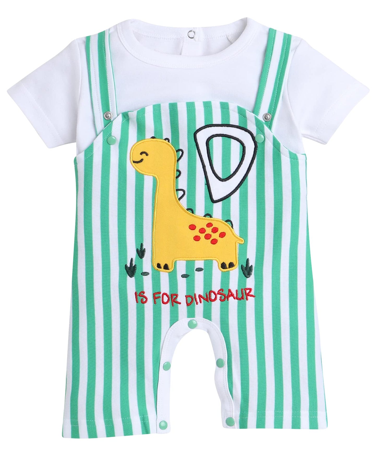 Bumzee Green & White Girls Half Sleeves Thigh Length Romper Age - 0-3 Months (Peb8066B-Grn.Wht)