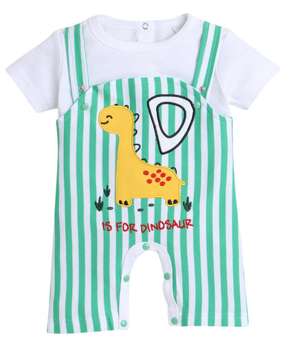Bumzee Green & White Girls Half Sleeves Thigh Length Romper Age - 0-3 Months (Peb8066B-Grn.Wht)