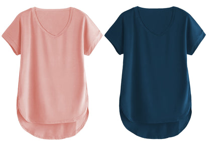 Fabricorn Combo Of Plain Dusty Rose And Airforce Blue V- Neck Up And Down Cotton Tshirt For Women (Dusty Rose And Airforce Blue,