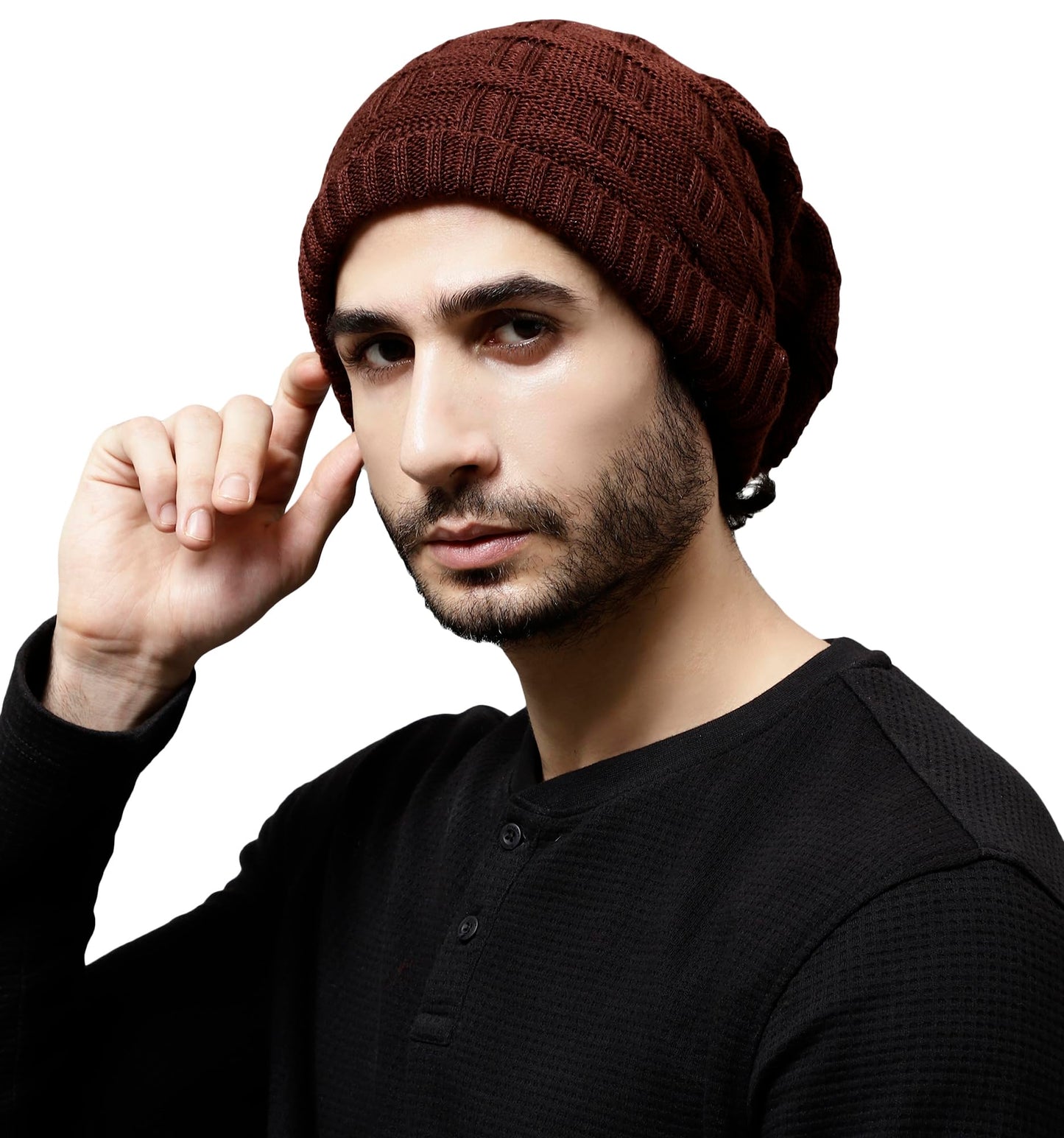 Weavers Villa Snow Proof Inside Fur Acro Wool Unisex Beanie Cap Knit Hat Thick Fleece Lined Winter Cap for Men & Women, Free Siz