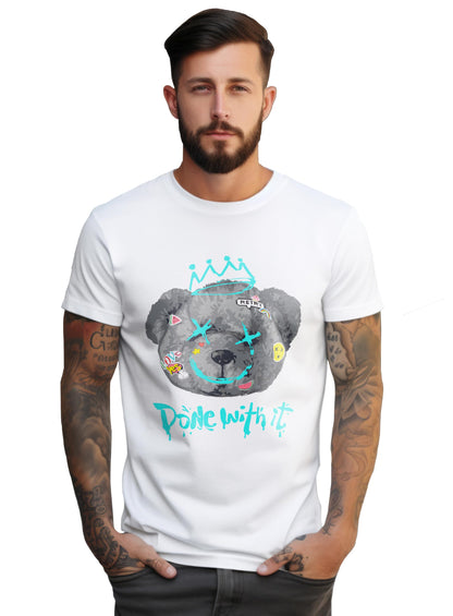 Peppyzone Mens Regular Fit T-Shirt (PZ-RT-Teddy0105_White2