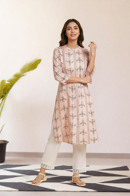 W for Woman Womens Viscose Regular Kurta (23AUW19916-122831_Crepe Pink