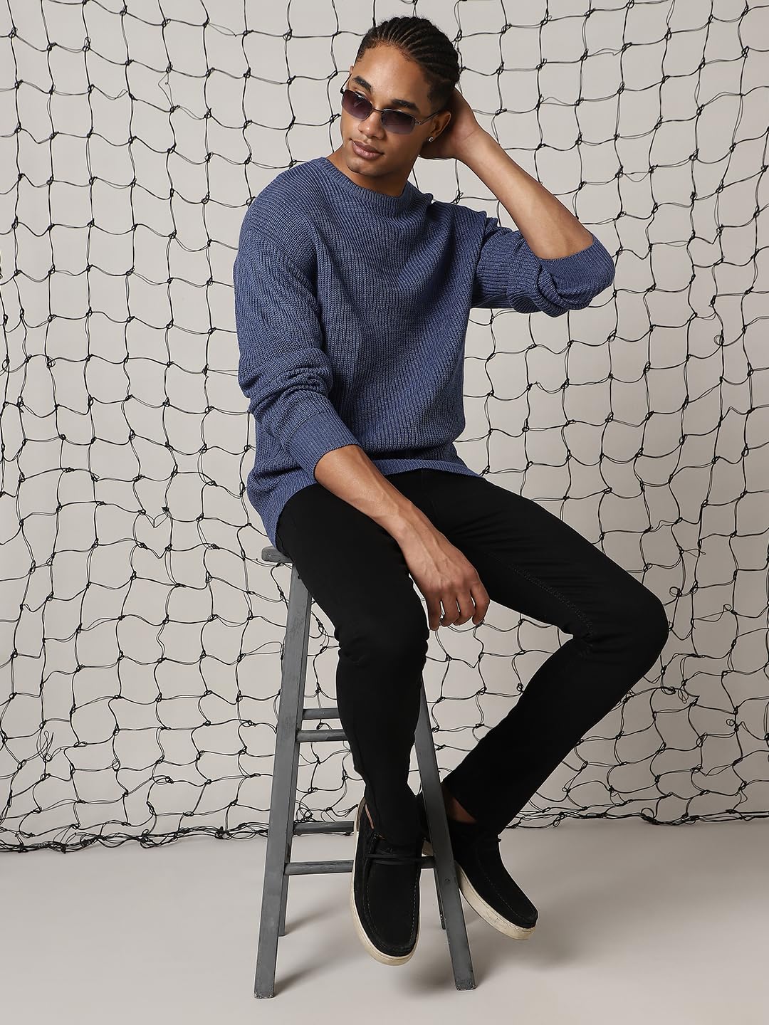 Hubberholme Men Knitted Acrylic Oversized Fit Round Neck Long Sleeve Sweaters