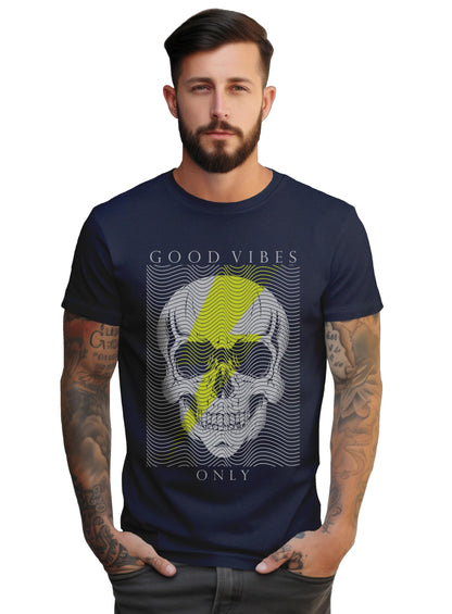 Peppyzone Mens Regular Fit T-Shirt (PZ-Skull458_Navy Blue5