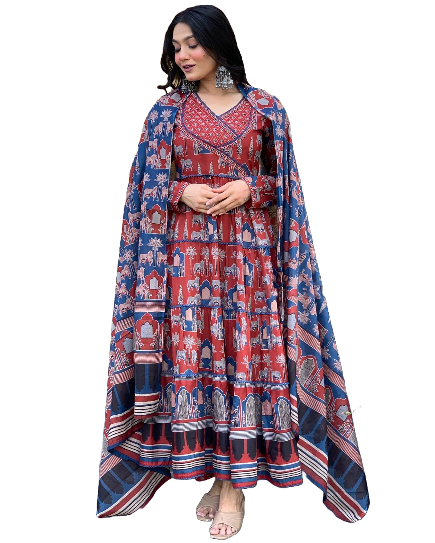 ANNI DESIGNER Women s Kurta with Trousers and Dupatta, Blue, L