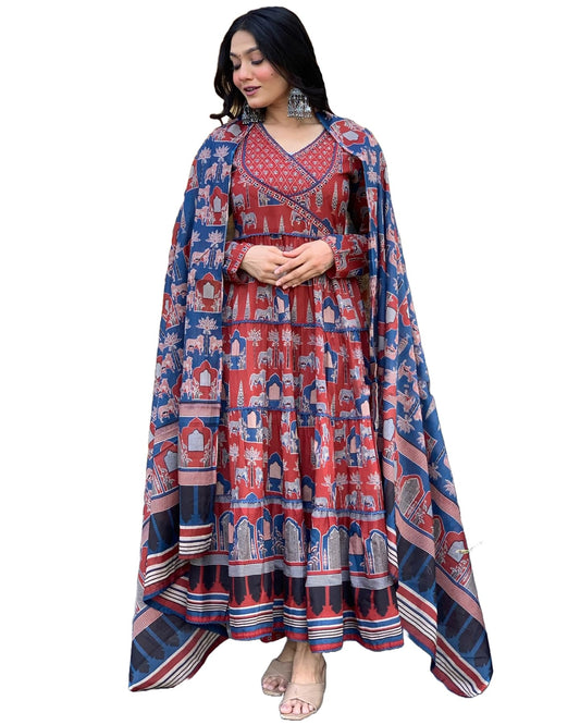 ANNI DESIGNER Women s Kurta with Trousers and Dupatta, Blue, L