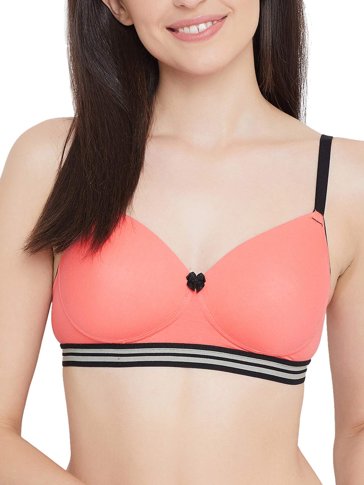 Clovia Womens Cotton Spandex Solid Padded Full Cup Wire Free T-Shirt Bra (BR2184P22_Peach_42B)