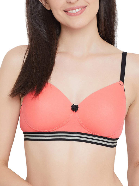 Clovia Womens Cotton Spandex Solid Padded Full Cup Wire Free T-Shirt Bra (BR2184P22_Peach_42B)