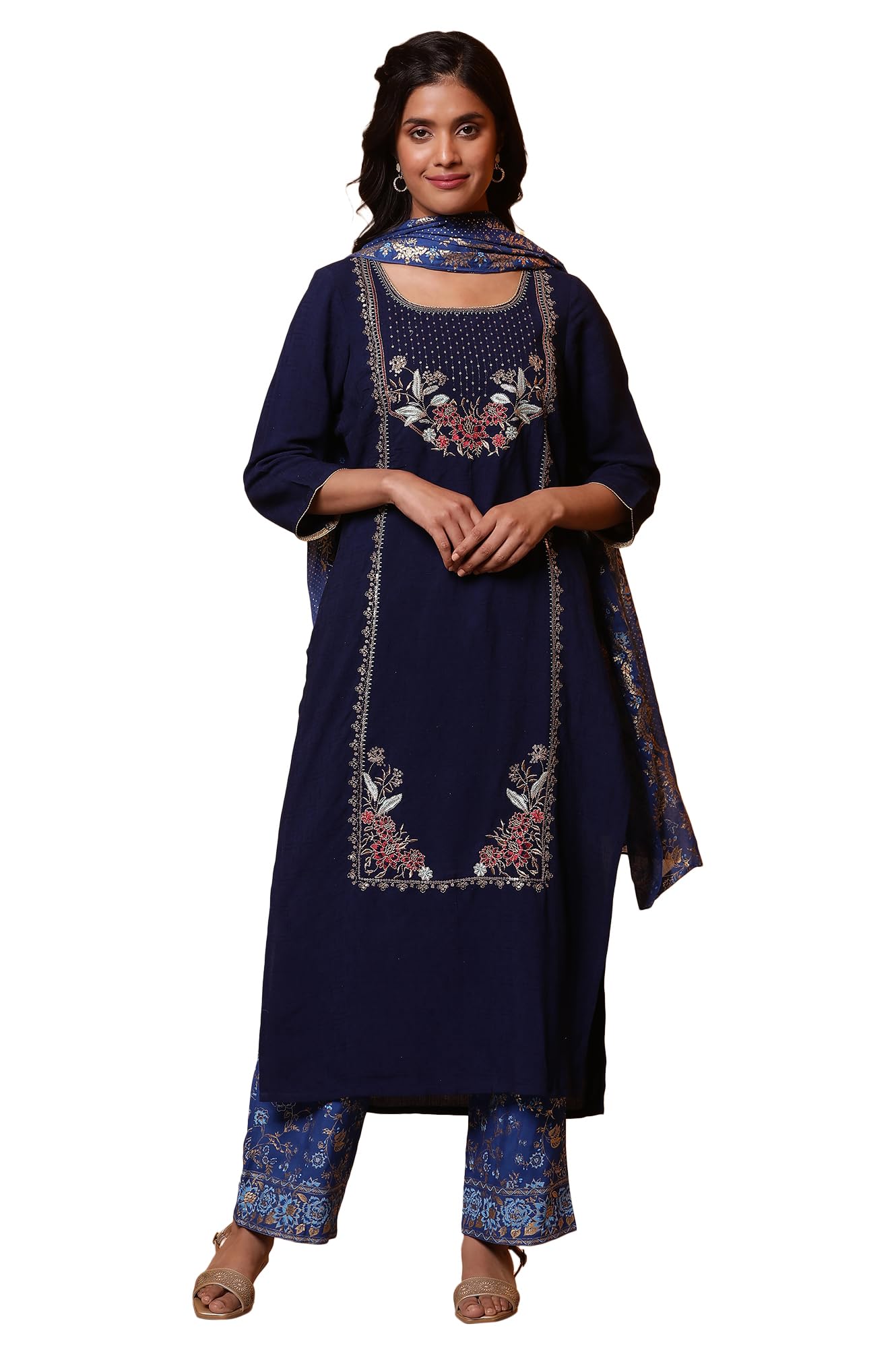 Aurelia WomenS Rayon Blue Floral Printed Dupatta With Border,Free Size, Black
