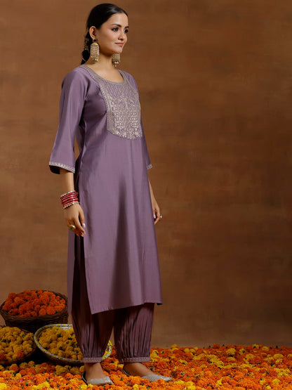 Libas WomenS Silk Blend Kurta Sets (35648_Purple