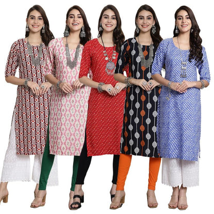 Pinkmint WomenS Crepe Kurti For WomenS Ethnic Printed Kurti For WomenS (Pack Of 5)