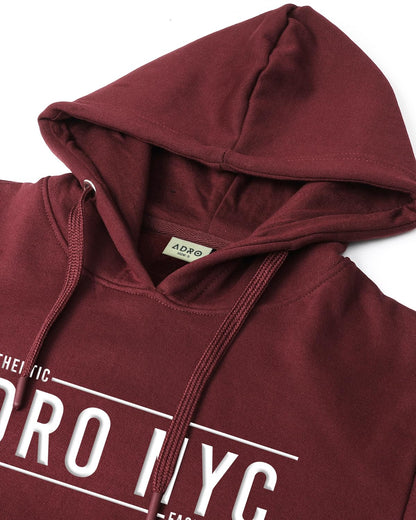 ADRO Men's Cotton Neck Hooded Sweatshirt (H24-ADRO-MR_Maroon