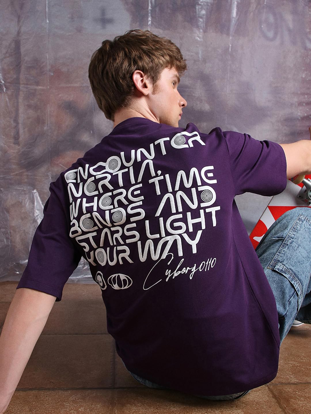 Hubberholme Men Printed Oversized Round Neck Half Sleeves Tshirts 30 Purple