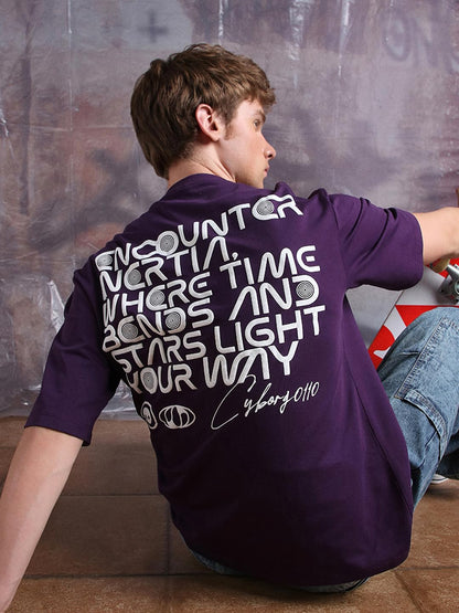 Hubberholme Men Printed Oversized Round Neck Half Sleeves Tshirts 30 Purple