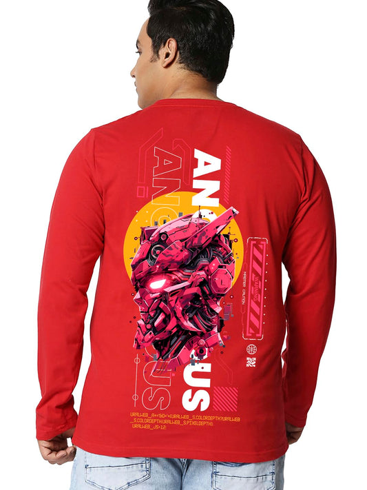 Bewakoof Mens Graphic Print Regular Fit Full Sleeve Round Neck Cotton Jersey Plus Size T-Shirt_657206_Red_3XL