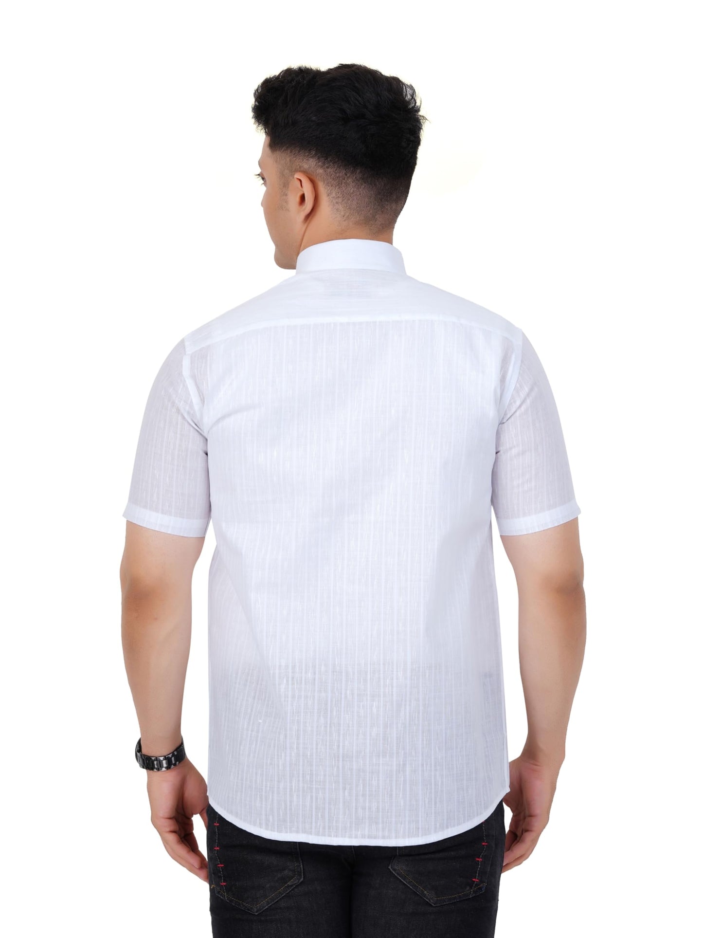 PRAKASAM COTTON Minister Cotton White Half Sleeve Shirt for Mens/Transparent Self Design Cotton White Regular Fit Shirt for Men
