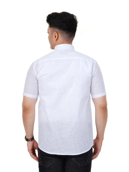 PRAKASAM COTTON Minister Cotton White Half Sleeve Shirt for Mens/Transparent Self Design Cotton White Regular Fit Shirt for Men