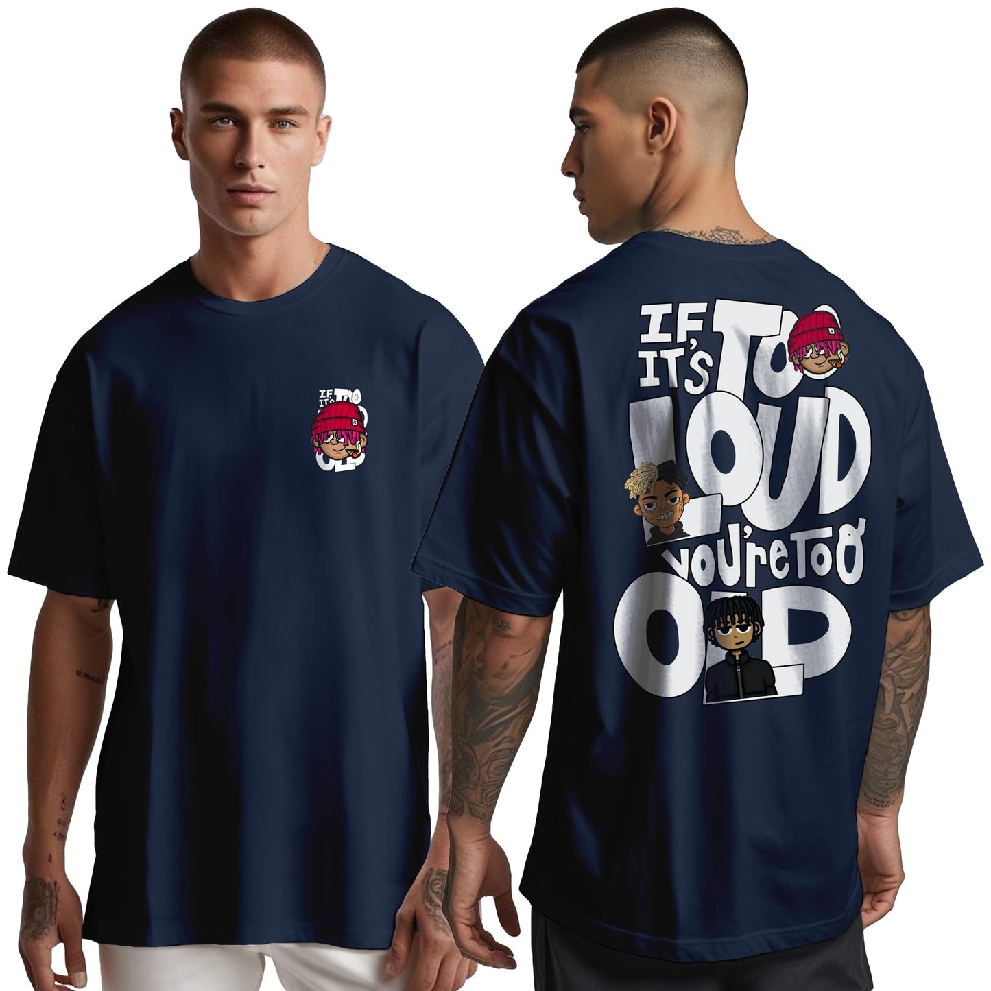 Peppyzone Mens Oversized Fit T-Shirt (PZ-OST-Trendy46_Navy Blue