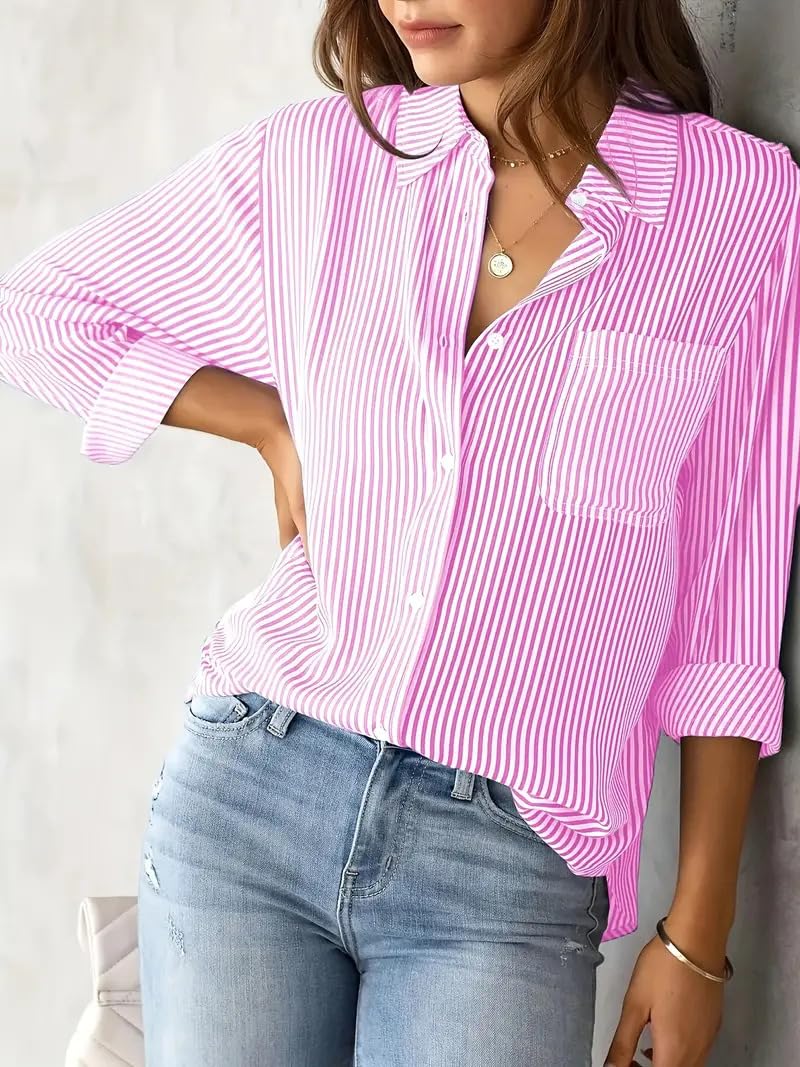 Indoprimo Striped Shirt For Women Full Sleeve Stylish Oversize Fit Shirt