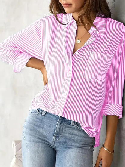 Indoprimo Striped Shirt For Women Full Sleeve Stylish Oversize Fit Shirt