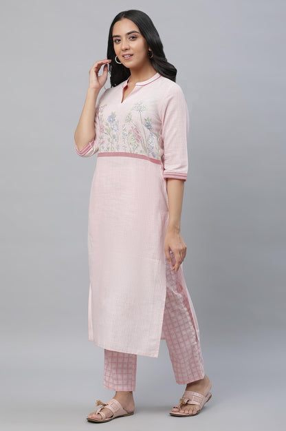 Aurelia Pink Floral Printed Printed Cotton Straight Long Kurta