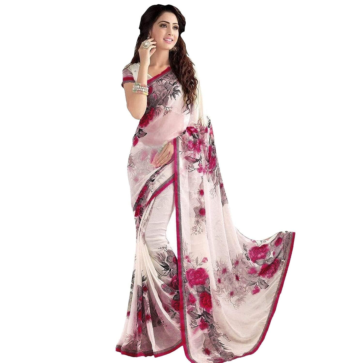 ANNI DESIGNER Women s Plain Georgette Saree, Burgundy, One size