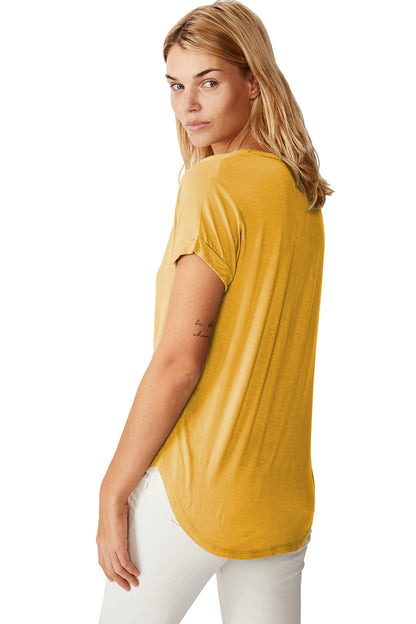 Fabricorn Combo Of Three Plain Mustard Yellow, Dusty Rose And Airforce Blue V-Neck Up And Down Cotton Tshirt For Women (Mustard