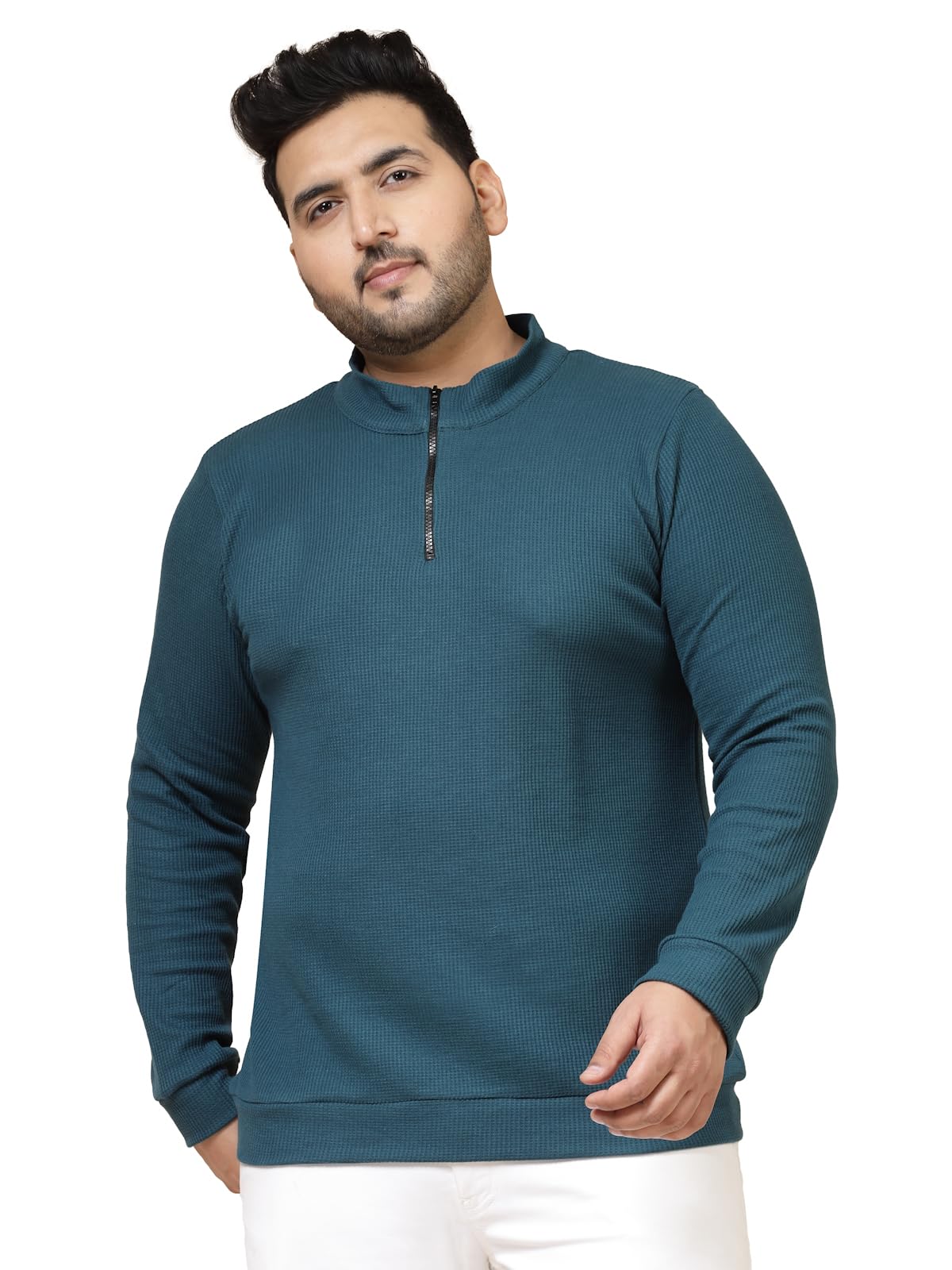 Rigo Waffle Knit Solid Plus Size T-Shirt for Men | Full Sleeves T-Shirt | Solid T-Shirts for Man | Stylish, Casual Wear Plus Siz