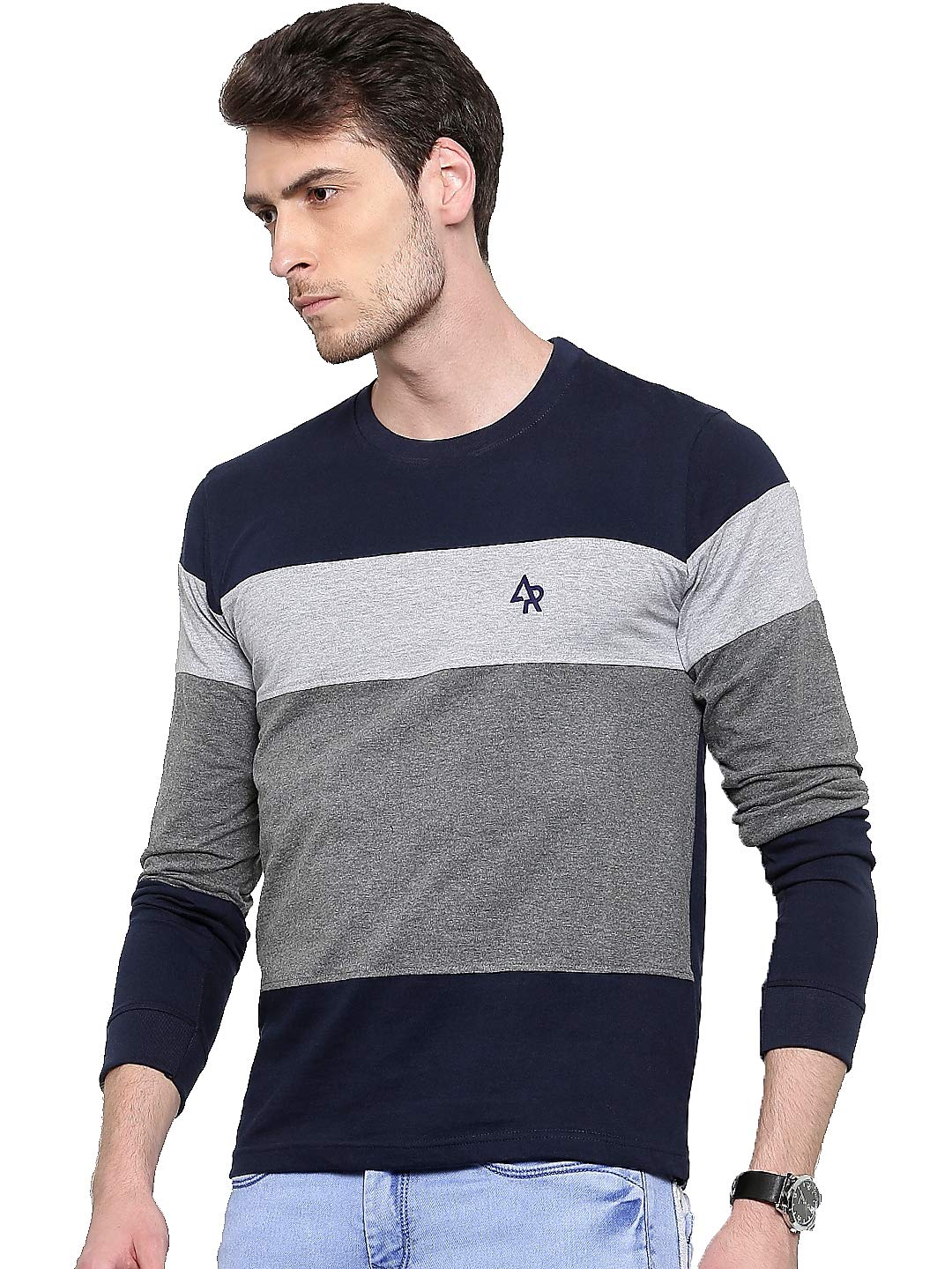 ADRO Men's Stylish Cotton Full Sleeve T-Shirt (FR3-M-4ST-NB_Navy)