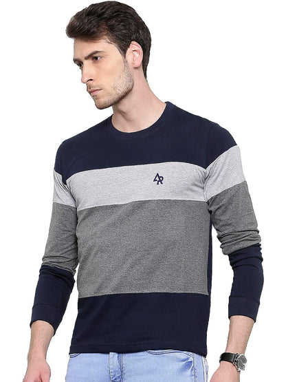 ADRO Men's Stylish Cotton Full Sleeve T-Shirt (FR3-M-4ST-NB_Navy)