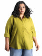 High Star Plus Size Classic Spread Collar Curved Cotton Oversized Casual Shirt Green