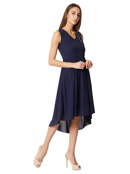 Miss Chase WomenS Georgette Skater Dress(Mcss18D10-73-71-02,Navy Blue,X-Small)