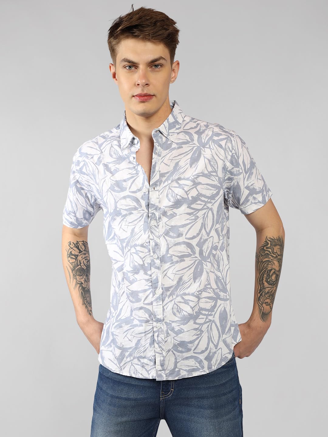 Dennis Lingo MenS| Blue| Half Sleeve| Spread Collar| Printed| Regular Fit| Casual Shirt