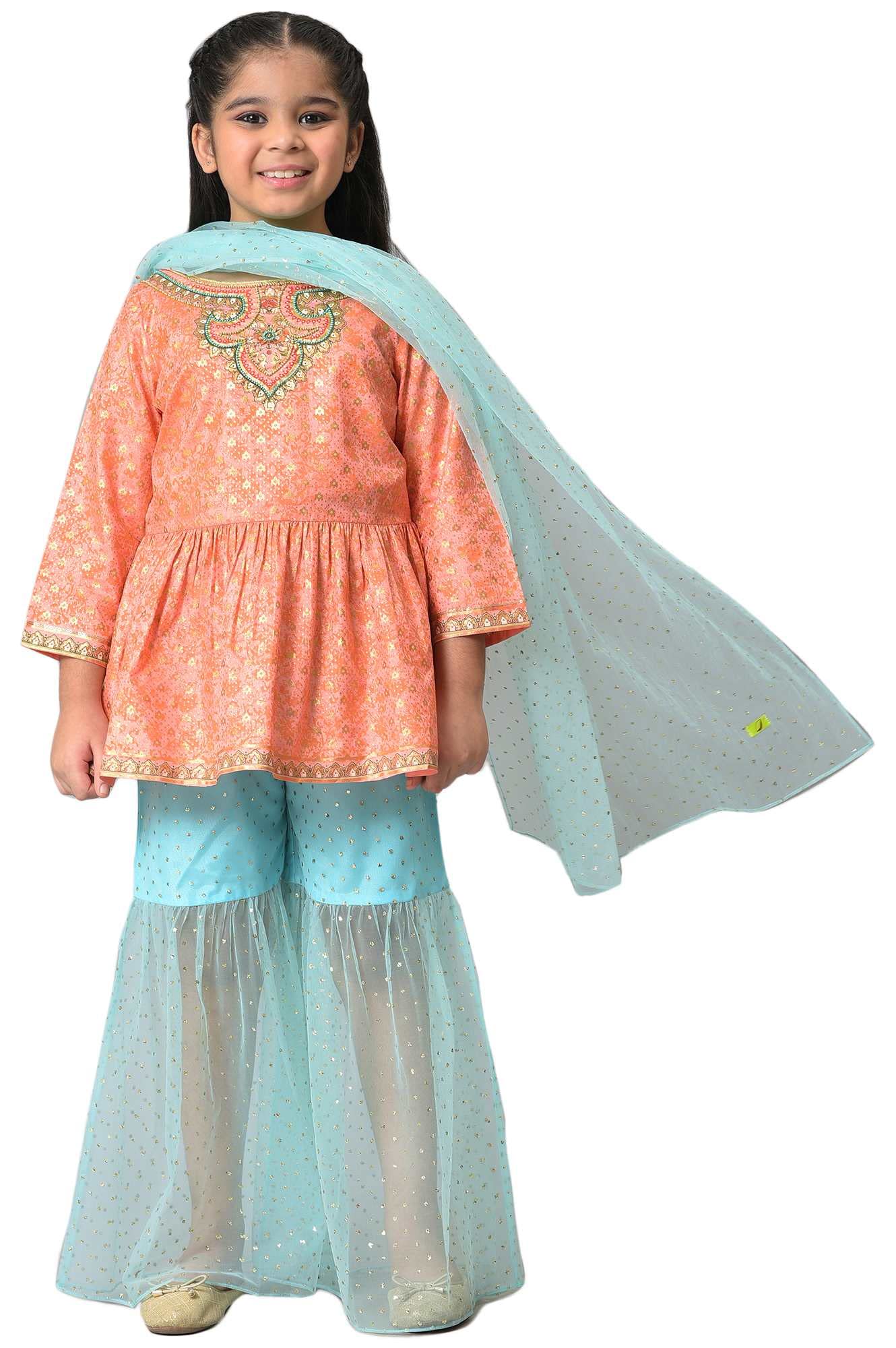 Aurelia Girl's Polyester Top-Sharara-Dupatta (22AUG10262B-504858_Pink