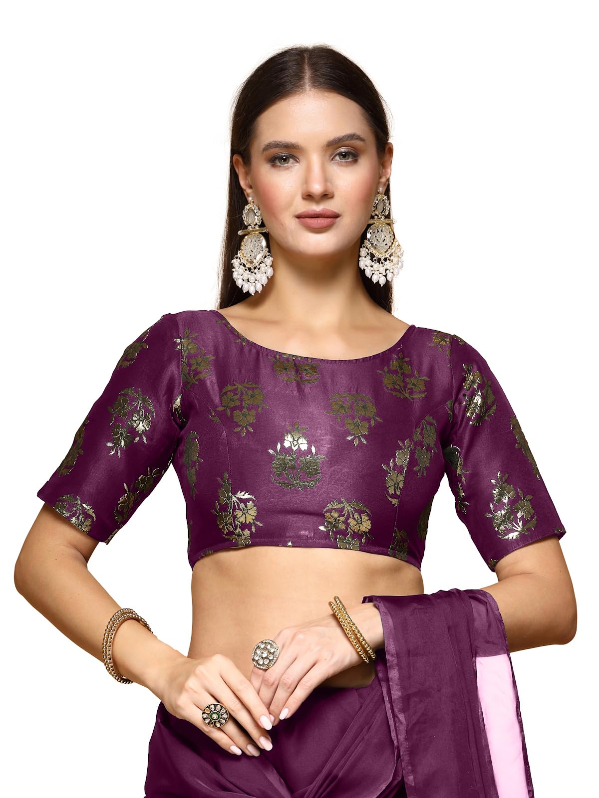 OOMPH! Readymade Blouse for Women, Brocade, Boat Neck, rbbl646