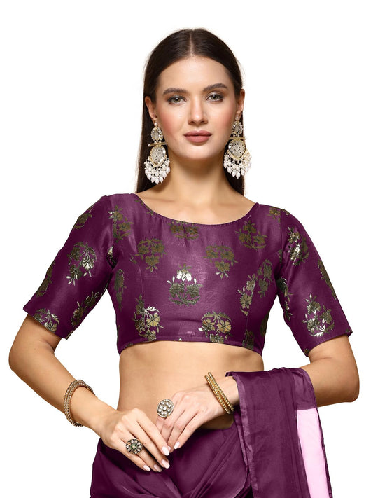 OOMPH! Readymade Blouse for Women, Brocade, Boat Neck, rbbl646